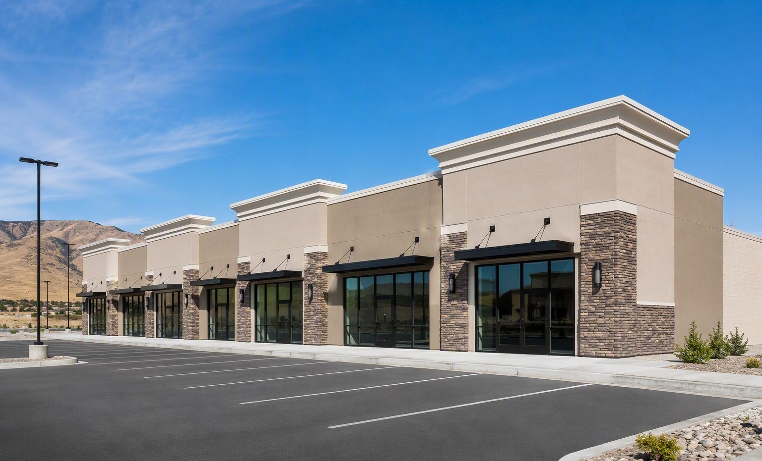 Commercial stucco facade with foam cornice detail in Kennewick, WA